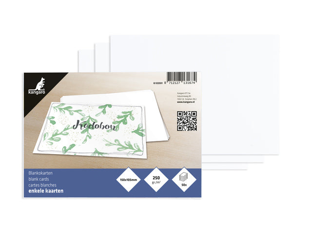 Enkele kaarten Kangaro 105x150mm 250grs wit 50 stuks