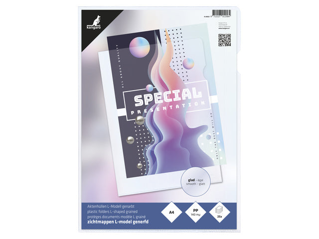 L-map Kangaro A4 PP 140 Mikron transparenter Glashalter, 25 Stück.