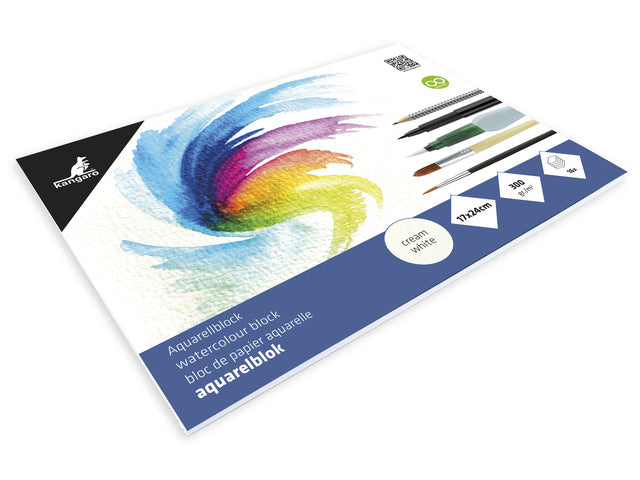 Aquarelpapier Kangaro blok 17x24cm 300 gram 16 vel roomwit