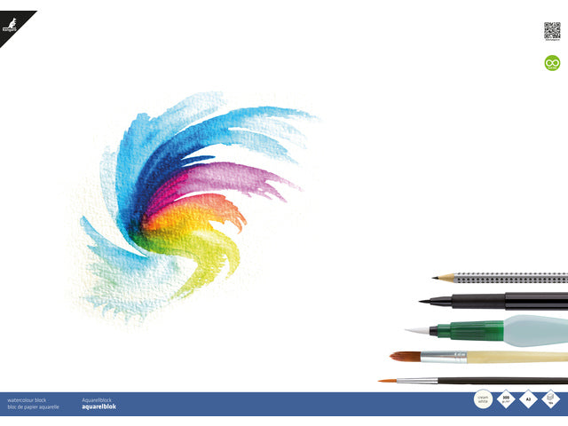 Aquarelpapier Kangaro blok A2 300 gram 12 vel roomwit, 3 zijden verlijmd