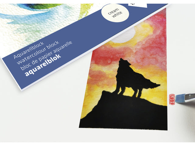 Aquarelpapier Kangaro blok A2 300 gram 12 vel roomwit, 3 zijden verlijmd