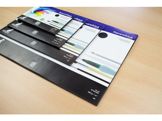 Aquarellpapier Kangaro Block 17x24cm 300 Gramm 16 Vel Schwarz, 3 Seiten bedruckt