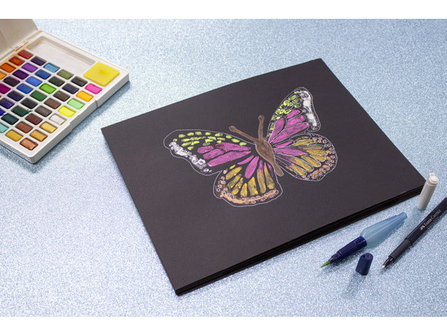 Aquarelpapier Kangaro blok 24x32cm 300 gram 16 vel zwart, 3 zijden verlijmd