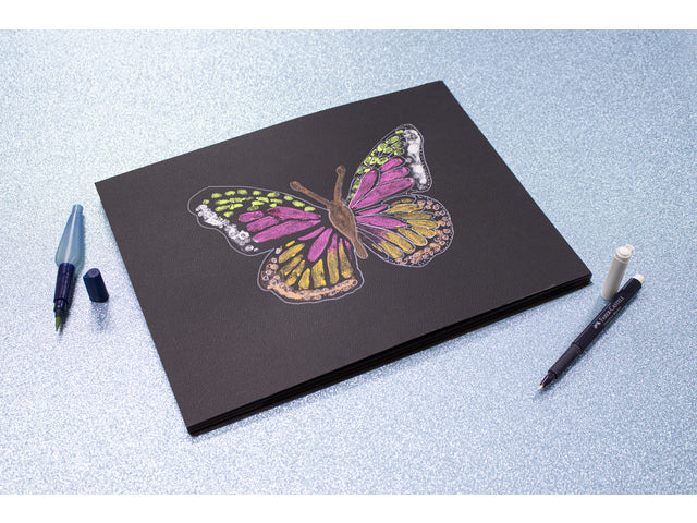 Aquarelpapier Kangaro blok 24x32cm 300 gram 16 vel zwart, 3 zijden verlijmd