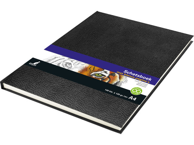 Schetsboek Kangaro A4 Creme 120 Gramm weißes Papier, 140 Blz Hardcover Aufdruck Slang, Schwarz