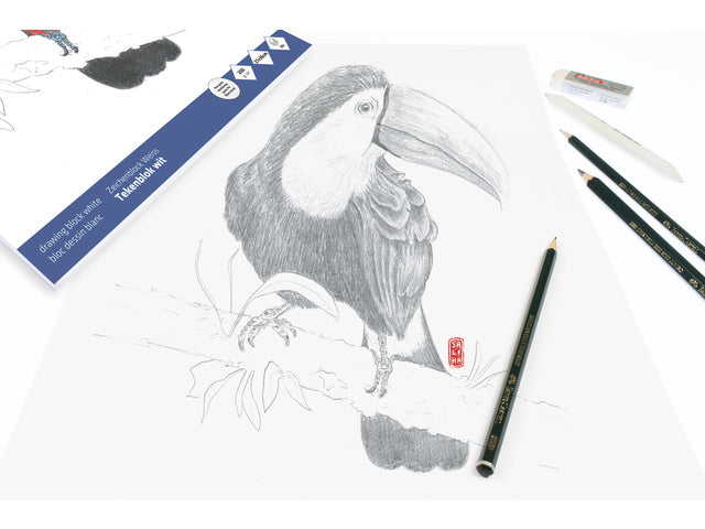 Tekenblok Kangaro A4, 200 grams, 20 vel, wit, fijne korrel, kopgelijmd