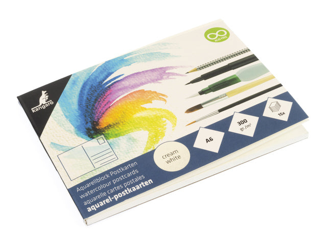 Postkaarten Kangaro blok 15 vel 300 grams aquarelpapier, A6, blanco ansichtkaarten