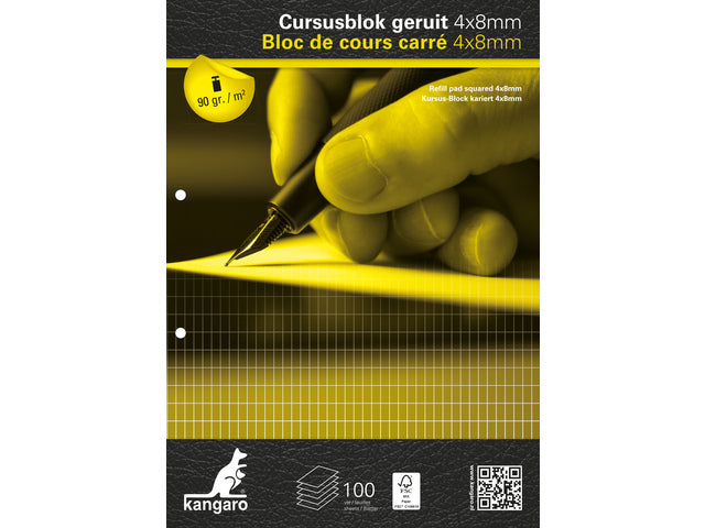 Cursusblok Kangaro A4 ruit 4x8mm 90 gram 100 vel