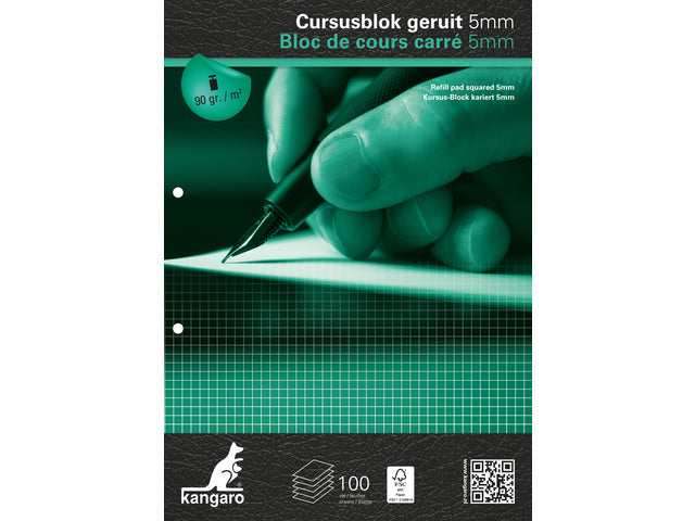 Cursusblok Kangaro A4 ruit 5mm 90 gram 100 vel