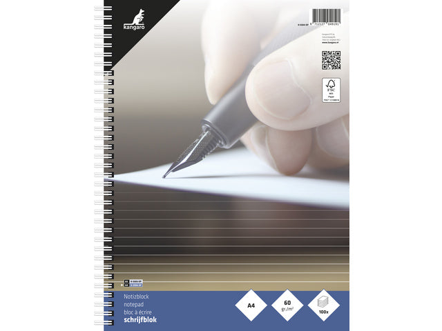 Spiraalblok Kangaro A4 lijn zijspiraal 60 gram 100 blad