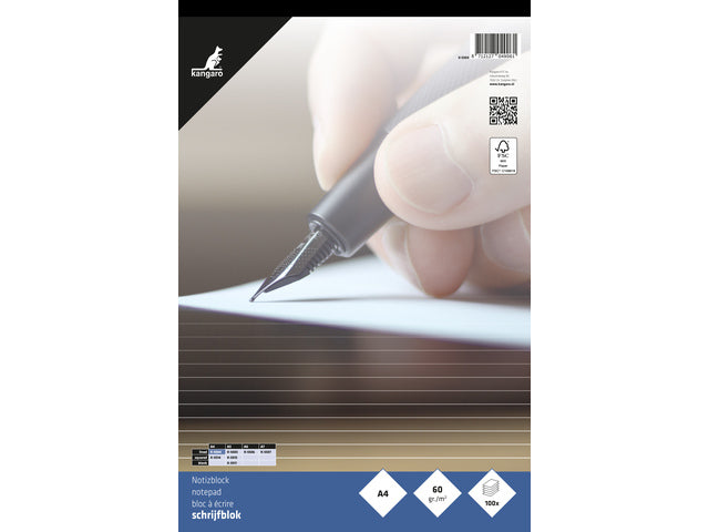 Schrijfblok Kangaro A4 lijn 60 gram 100 blad