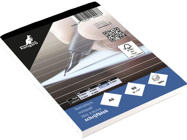 Schrijfblok Kangaro A6 lijn 60 gram 100 vel