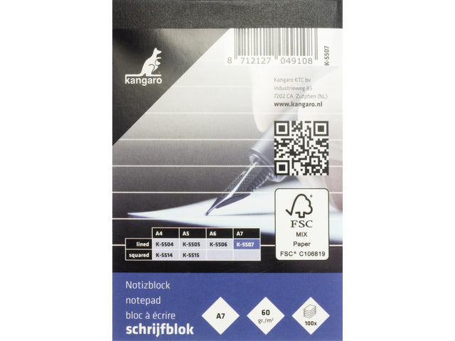 Schrijfblok Kangaro A7 lijn 60 gram 100 blad