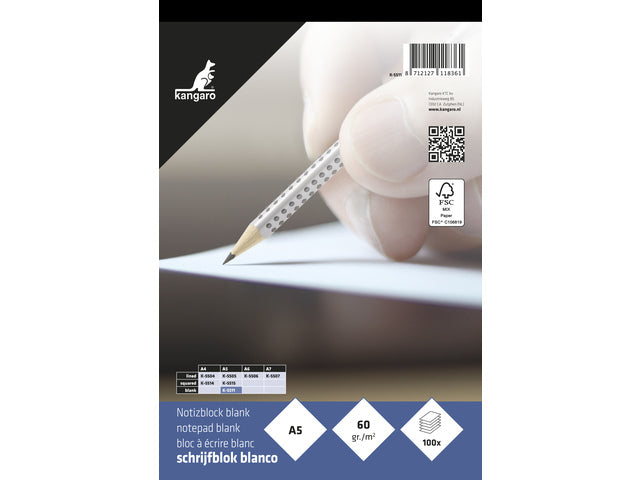 Schrijfblok Kangaro A5 blanco 60 gram 100 vel