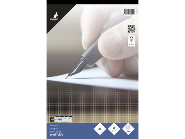 Schrijfblok Kangaro A4 ruit 5mm 60 gram 100 blad