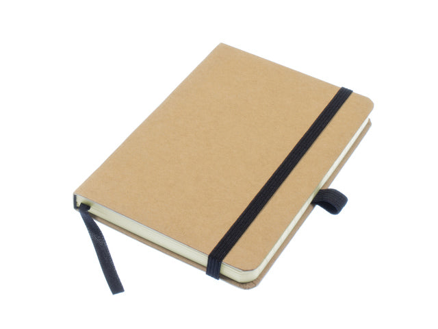 Notitieboek Kangaro A6 kraftlijn HC 96 vel 80 gram roomwit met elastiek, lint en penlus