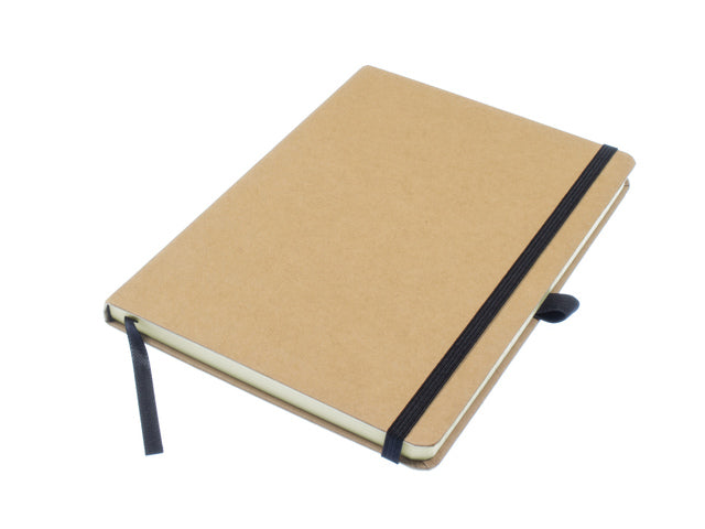 Notitieboek Kangaro A5 kraftlijn HC 96 vel 80 gram roomwit met elastiek, lint en penlus