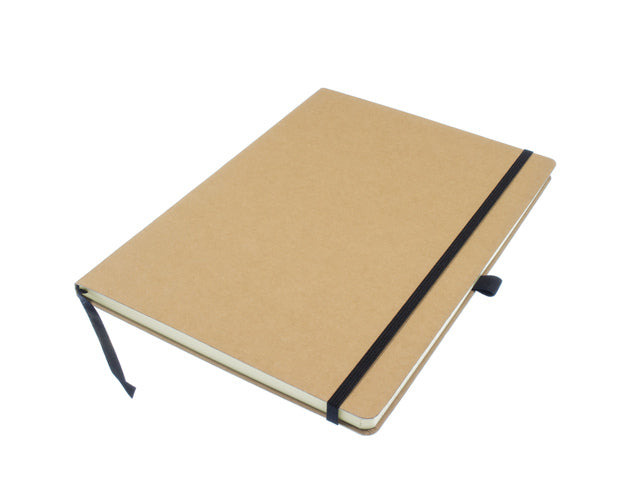 Notitieboek Kangaro A4 kraftlijn HC 96 vel 80 gram roomwit met elastiek, lint en penlus