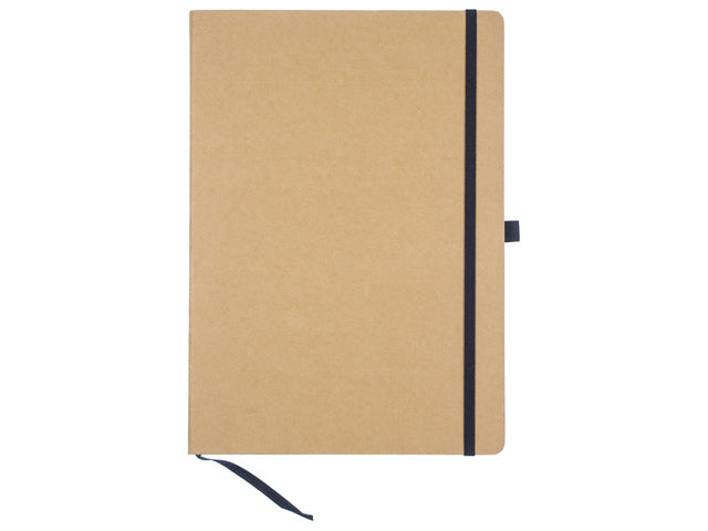 Notitieboek Kangaro A4 kraftlijn HC 96 vel 80 gram roomwit met elastiek, lint en penlus