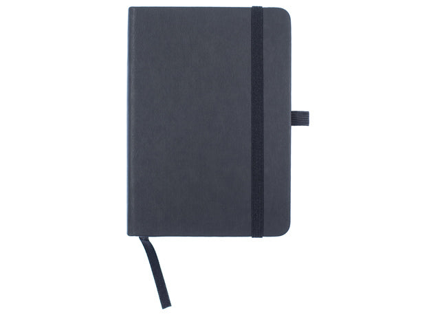 Notitieboek Kangaro A6 zwarte lijn PU HC 96 vel 80 grams roomwit met elastiek, lint en penlus