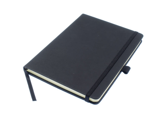 Notitieboek Kangaro A5 zwarte lijn PU HC 96 vel 80 grams roomwit met elastiek, lint en penlus