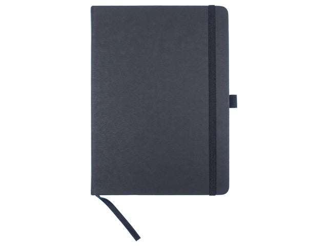 Notitieboek Kangaro A5 zwart lijn PU HC 96 vel 80 grams roomwit met elastiek, lint en penlus