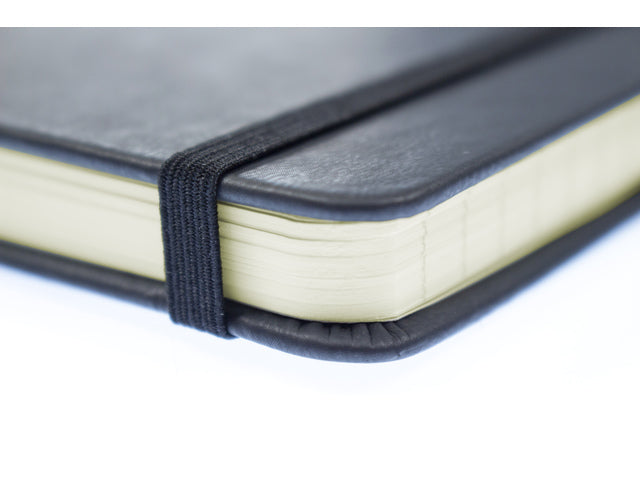 Notitieboek Kangaro A5 zwart lijn PU HC 96 vel 80 grams roomwit met elastiek, lint en penlus