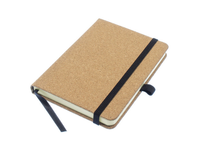 Notitieboek Kangaro A6 kurklijn HC 96 vel 80 gram roomwit met elastiek, lint en penlus