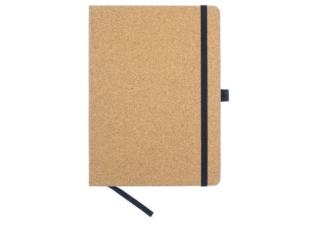 Notitieboek Kangaro A5 kurklijn HC 96 vel 80 gram roomwit met elastiek, lint en penlus