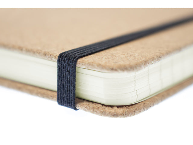 Notitieboek Kangaro A5 kurklijn HC 96 vel 80 gram roomwit met elastiek, lint en penlus