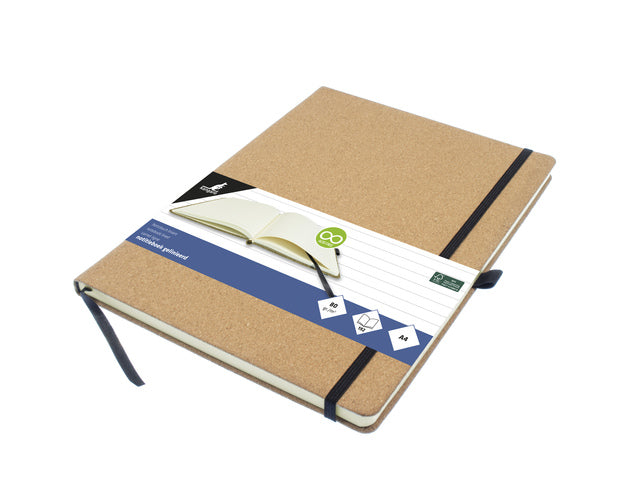 Notitieboek Kangaro A4 kurklijn HC 96 vel 80 gram roomwit met elastiek, lint en penlus
