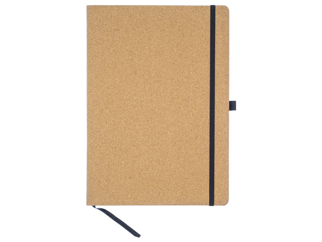 Notitieboek Kangaro A4 kurklijn HC 96 vel 80 gram roomwit met elastiek, lint en penlus