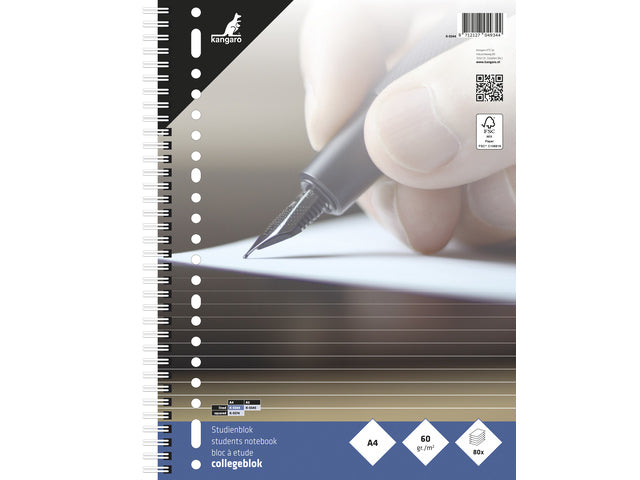Collegeblok Kangaro A4 23-gaats 60 gram 80 blad gelinieerd krimp a 5 stuks