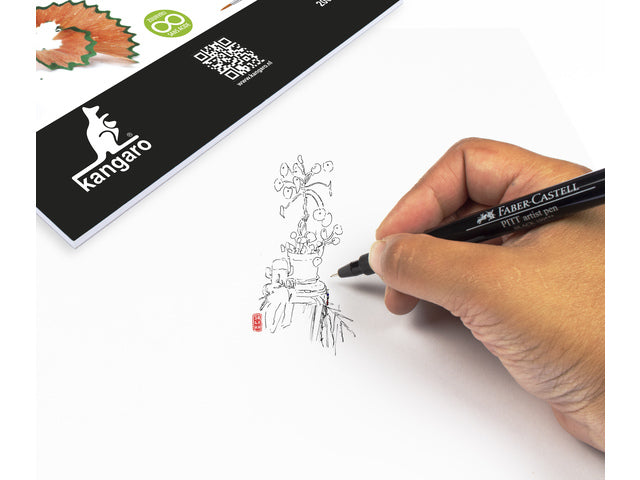 Tekenblok Kangaro A5 200 gram 20 vel, wit zuurvrij, 1 dubbelzijdig gelijmd