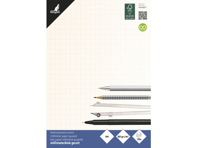 Millimeterblock Kangaro A4 Block mit 25 Vel