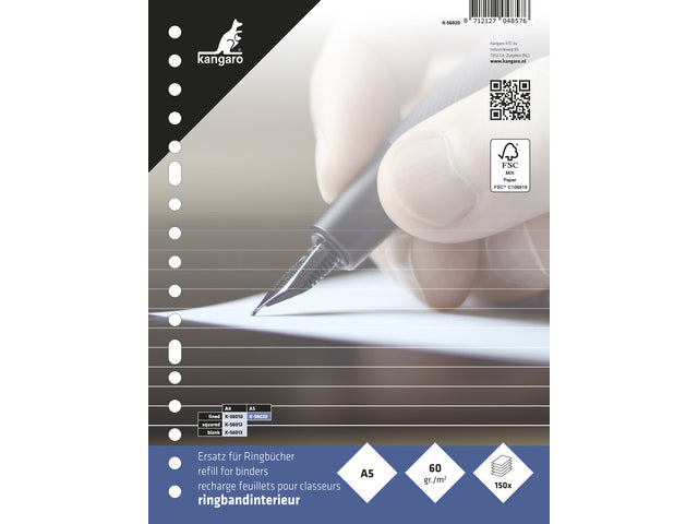 Ringbandinterieur Kangaro 17 gaats gelinieerd + voorlijn 150 vel