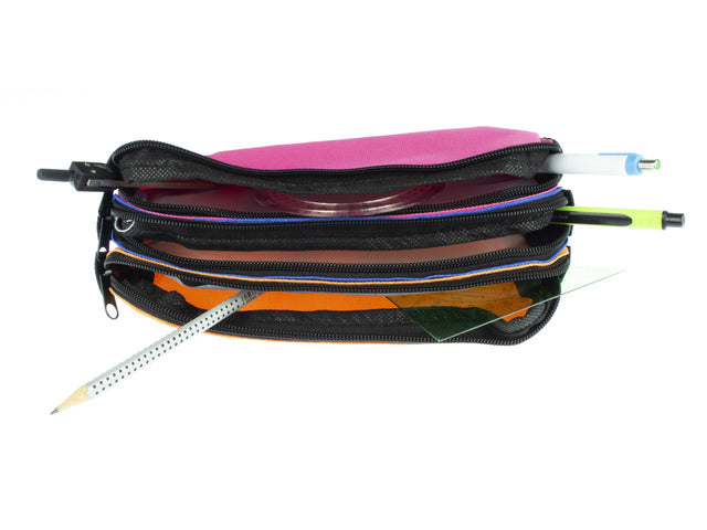 Etui Kangaro 3 vaks oranje/blauw/fuchsia ca 25x9x11cm