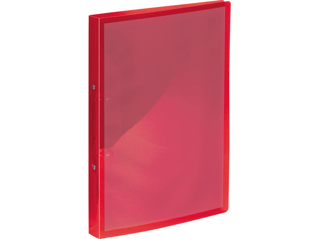 Presentatieringband Kangaro venster 16mm 2-ringen, A4 formaat. Vervaardigd van PP. Transparant rood