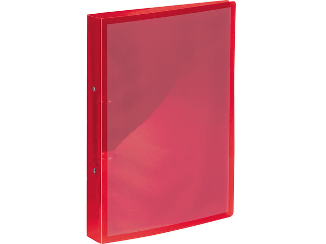 Presentatieringband Kangaro venster 25mm 2-rings, A4 formaat. Vervaardigd van PP. Transparant rood