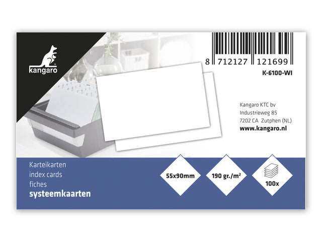 Systeemkaart Kangaro 55x90mm blanco 190 gram pak a 100 vel