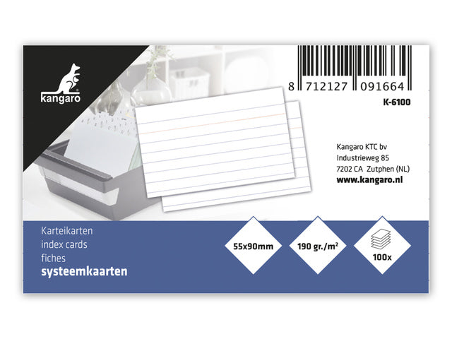 Systeemkaart Kangaro 55x90mm lijn 190 gram pak a 100 vel