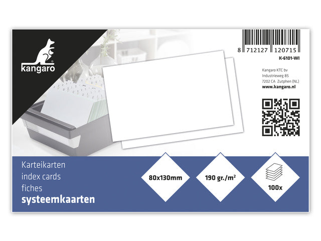 Systeemkaart Kangaro 80x130mm blanco 190 gram pak a 100 vel