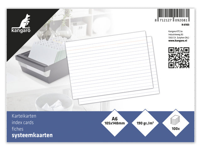 Systeemkaart Kangaro A6 105x148mm lijn 190 gram pak a 100 vel