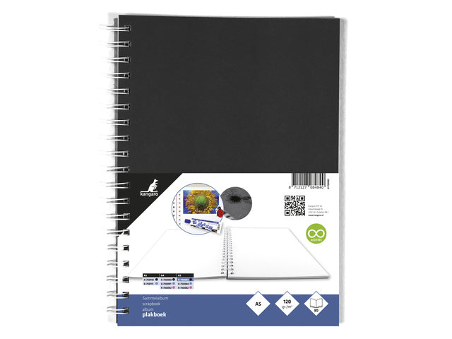 Plakboek Kangaro A5+ 120 grams 40 vel voorkant zwart 25x18cm papier(25x19cm met spiraal)