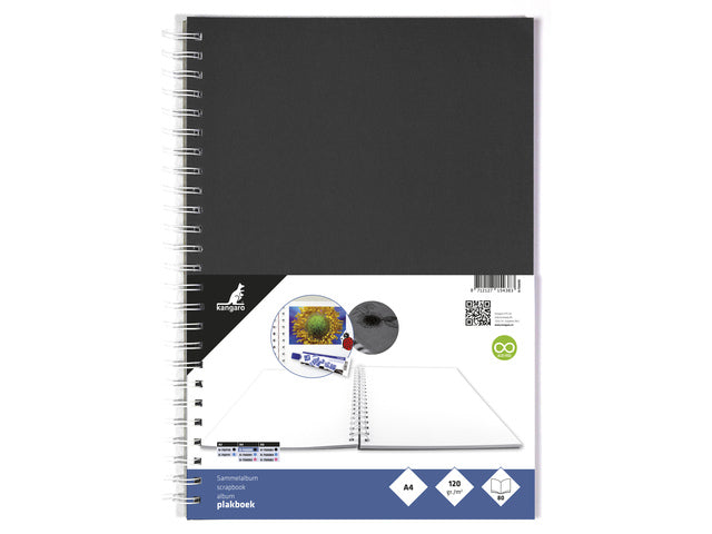 Plakboek Kangaro A4+ 120 grams 40 vel, voorkant zwart
