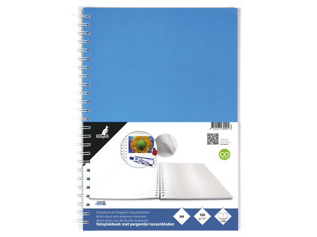 Fotoplakbook Kangaro 33x23cm blauw. Mit pergamijnvellen. 36+36 Vel