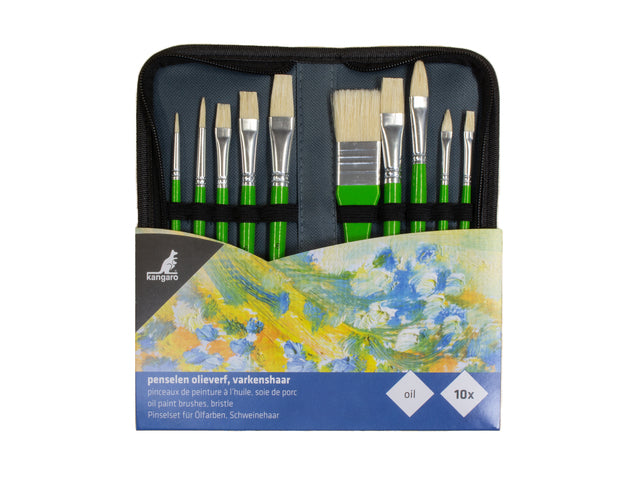 Penselen Kangaro olieverf set van 10stuks in etui