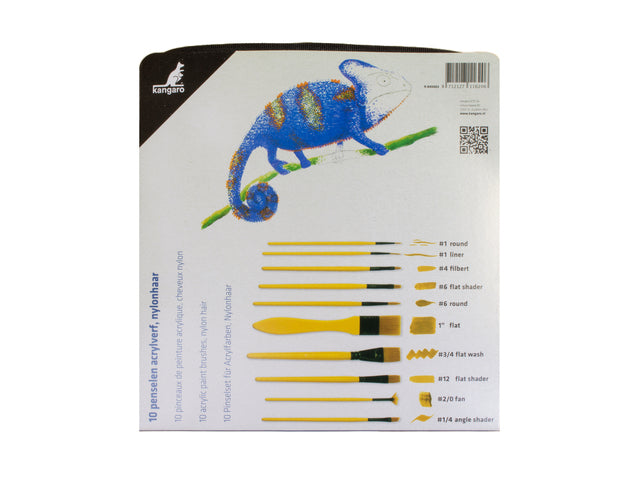 Penselen Kangaro acrylverfset van 10 stuks in etui