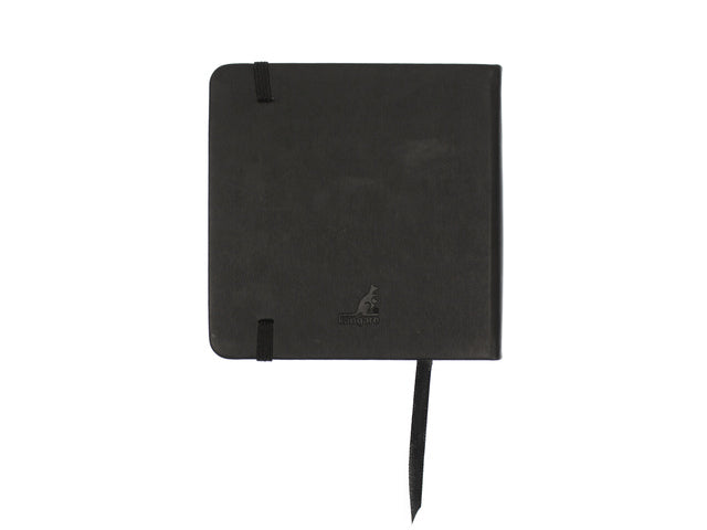 Schetsboek Kangaro 12x12cm zwart PU hardcover 80 blad 140 grams roomwit papier met elastiek en lint