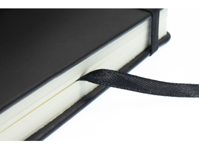 Schetsboek Kangaro 12x12cm zwart PU hardcover 80 blad 140 grams roomwit papier met elastiek en lint